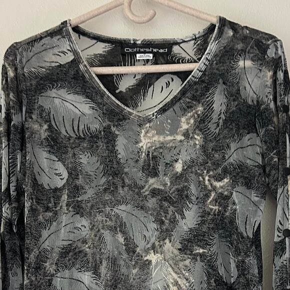 Vintage ClothesHead sheer burnout long sleeve feather pattern Y2K whimsigoth S - Picture 7 of 14